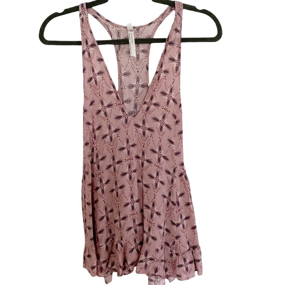 Intimately Free People Pink Boho Printed V Neck Tunic Tank Small